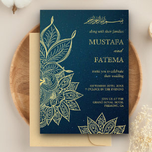 Modern Gold Blue Galaxy Henna Islamische Hochzeit Einladung