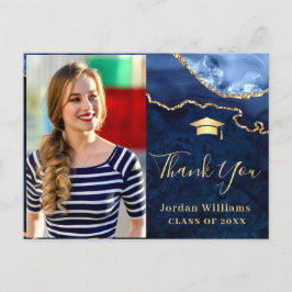 Modern Gold Blue Marble Agate Abschluss Vielen Dan Postkarte