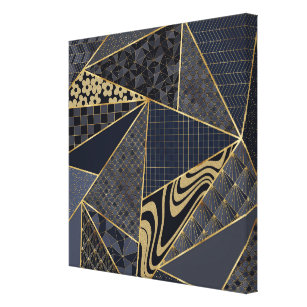 Modern Gold Blue Triangle Geometrisches Muster Leinwanddruck