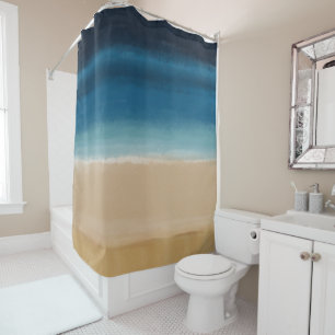 Modern Gold Blue Watercolor Abstrakte Malerei Duschvorhang