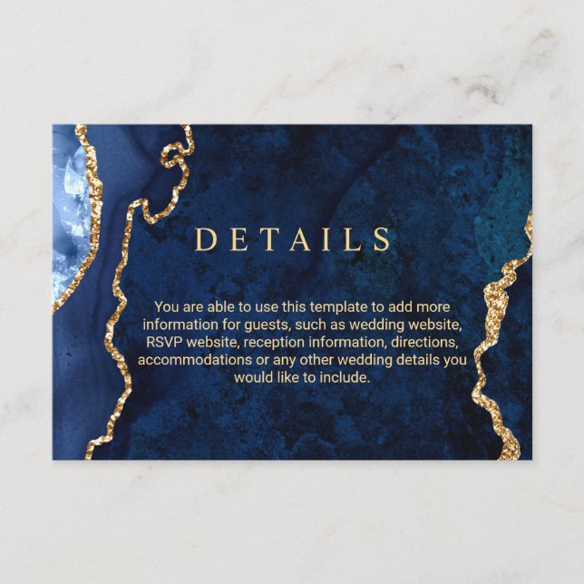 Modern Gold Blue Wedding Details - Eintrittskarte Begleitkarte (Vorderseite)
