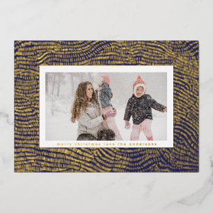 Modern Gold Blue White Christmas Frame Foto Happy Folien Feiertagskarte