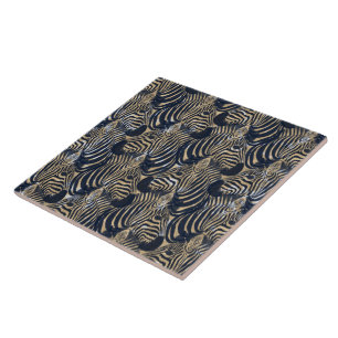 Modern Gold Blue Zebras Print Pattern Fliese