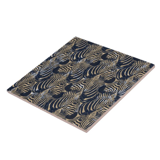 Modern Gold Blue Zebras Print Pattern Fliese (Seite)