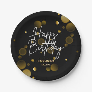 Modern Gold Bokeh Gradient Black Happy Birthday Pappteller