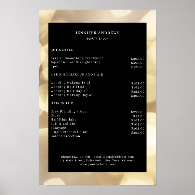 Modern Gold Bokeh Preisliste Poster (Vorne)