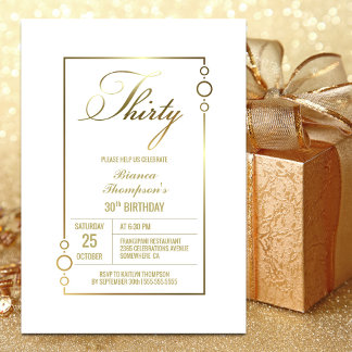 Modern Gold Border 30. Geburtstag Party Einladung