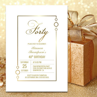 Modern Gold Border 40. Geburtstag Party Einladung