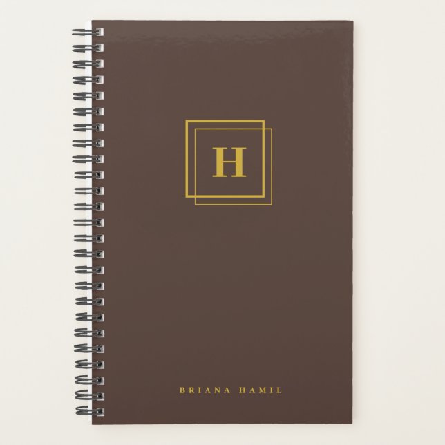Modern Gold Brown Monogram Name Organisator Planne Planer (Vorderseite)
