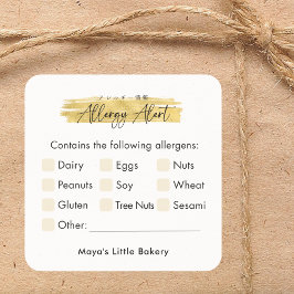 Modern Gold Brush Stroke Allergy Alert Quadratischer Aufkleber