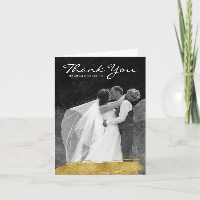 Modern Gold Brushstroke Wedding Danke Card (Vorderseite)