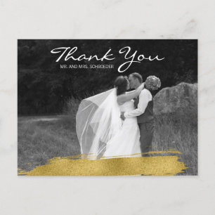 Modern Gold Brushstroke Wedding Danke Postcard Postkarte