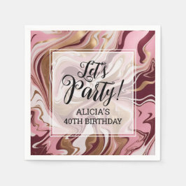 Modern Gold Burgund Pink Marble Fluid Birthday Serviette