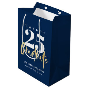 Modern Gold Calligraphy Blue Abschluss Mittlere Geschenktüte
