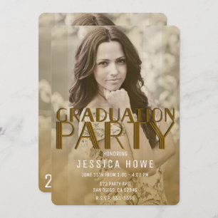Modern Gold Chic Graduation Party Graduate Photo Einladung
