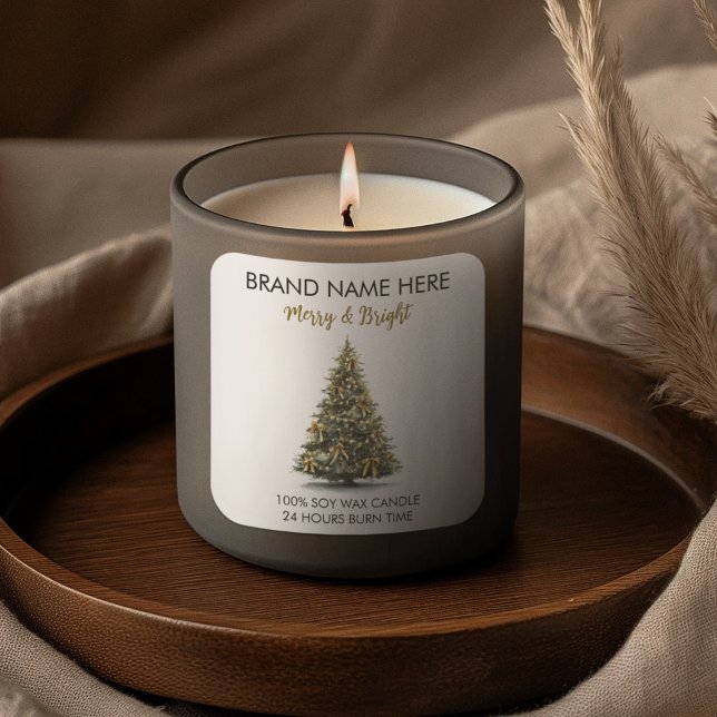 Modern Gold Christmas Tree Candle Label Quadratischer Aufkleber (Von Creator hochgeladen)