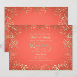 Modern Gold Coral Orange Eleganter Strand Hochzeit Einladung