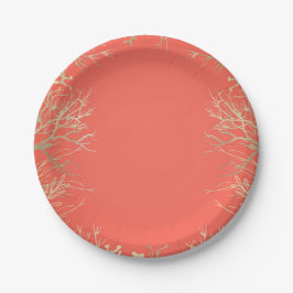 Modern Gold Coral Orange Eleganter Strand Hochzeit Pappteller