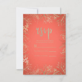 Modern Gold Coral Orange Eleganter Strand Hochzeit RSVP Karte