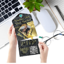 Modern Gold Diamond Black Wedding Einladung