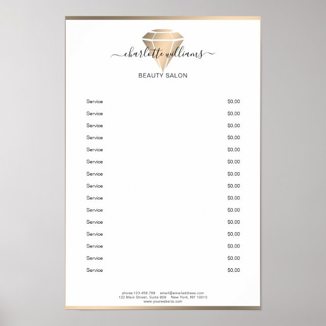 Modern Gold Diamond Price List Poster (Vorne)
