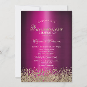 Modern Gold Diamonds Violet Metallic Quinceañera Einladung