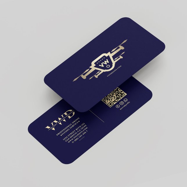 Modern Gold Drone Operator Monogram Midnight Blue Visitenkarte (Modern Gold Drone Operator Monogram Midnight blue Business Card
)