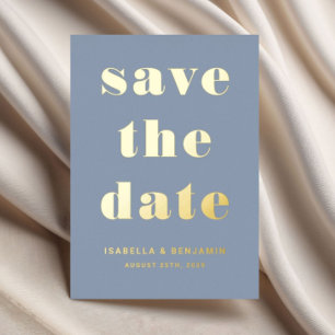 Modern Gold Dusty Blue Wedding Save The Date Folieneinladung