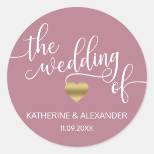 Modern Gold Dusty Mauve The WEDDING of Siegel Runder Aufkleber