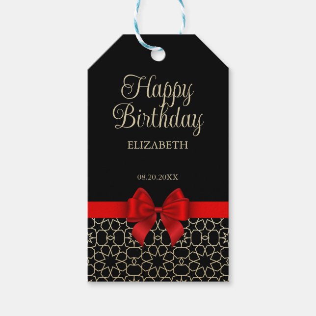 Modern Gold Egypt Geometric Red Bow Happy Birthday Geschenkanhänger (Vorderseite)