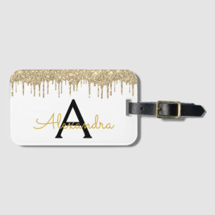 Modern Gold Eleganter Glitzer Sparkle Monogramm Gepäckanhänger