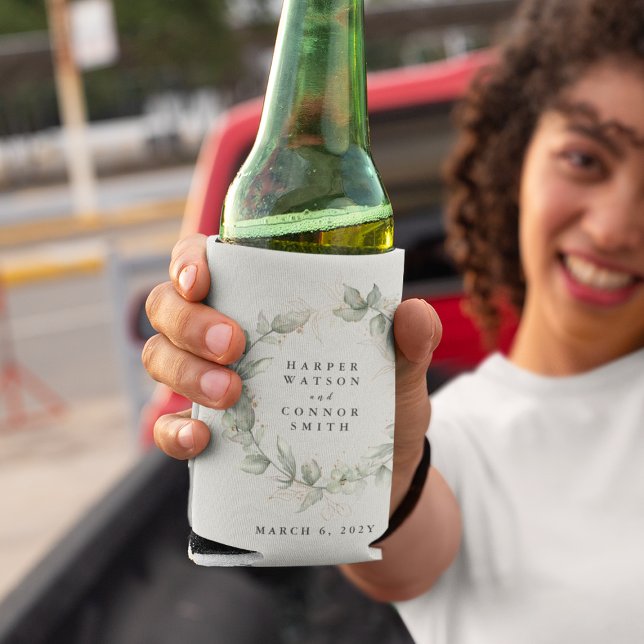 Modern Gold Eucalyptus Wreath Wedding Dosenkühler (Von Creator hochgeladen)