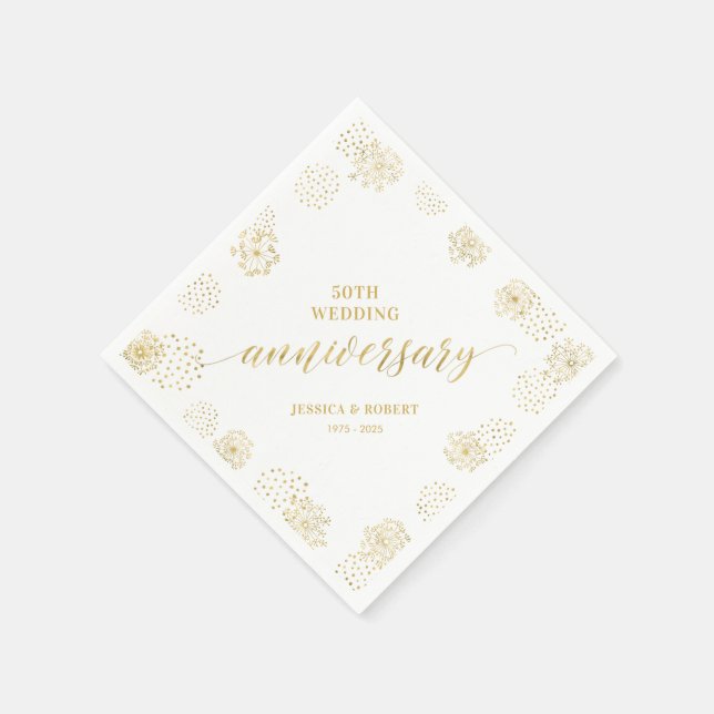 Modern Gold Floral 50 Jahre Hochzeitsszenario Part Serviette (Ecke)
