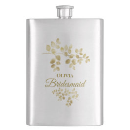 Modern Gold Floral Bridesmaid Flachmann