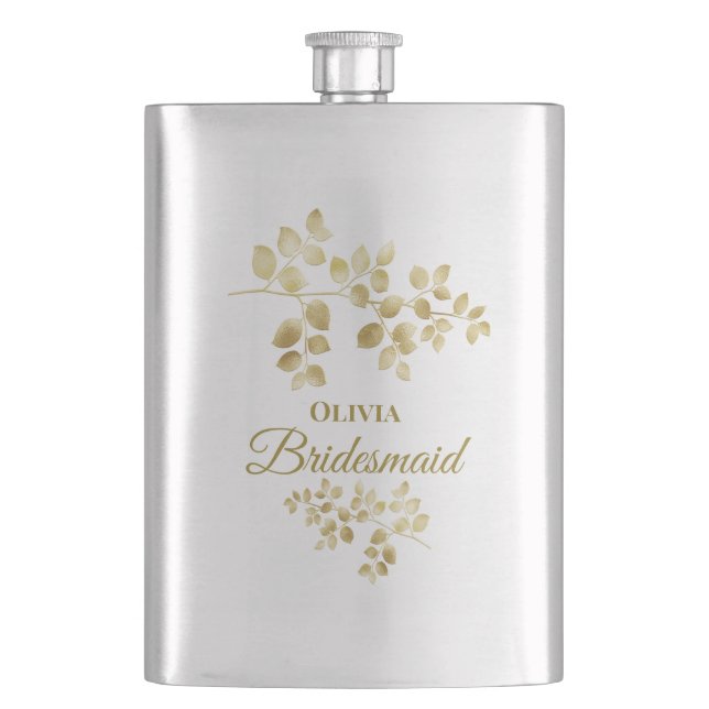 Modern Gold Floral Bridesmaid Flachmann (Vorderseite)