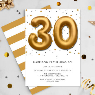 Modern Gold Foil Ballon 30. Geburtstag Einladung
