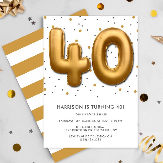 Modern Gold Foil Ballon 40. Geburtstag Einladung (Von Creator hochgeladen)