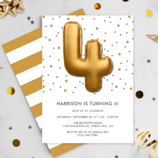 Modern Gold Foil Ballon 4. Geburtstag Einladung