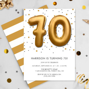 Modern Gold Foil Ballon 70. Geburtstag Einladung