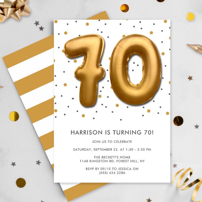 Modern Gold Foil Ballon 70. Geburtstag Einladung (Von Creator hochgeladen)
