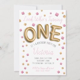 Modern Gold Foil Balloon 1. Geburtstagseinladungen Einladung