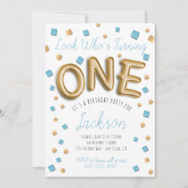 Modern Gold Foil Balloon 1. Geburtstagseinladungen Einladung