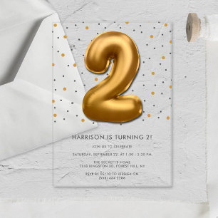 Modern Gold Foil Balloon 2. Geburtstag Acryleinladungen