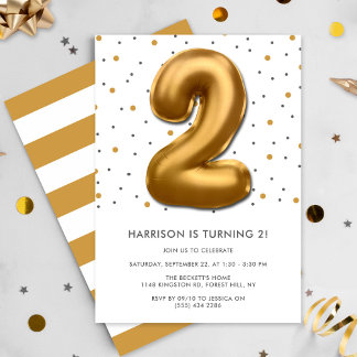 Modern Gold Foil Balloon 2. Geburtstag Einladung