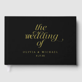Modern Gold Foil Black Wedding Gästebuch
