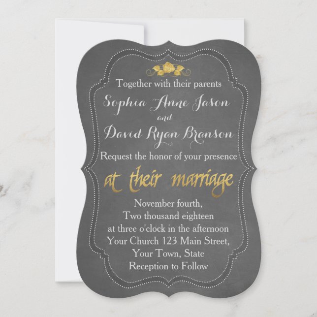 Modern Gold Foil Chalkboard Hochzeit Einladung (Vorderseite)