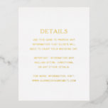 Modern Gold Foil Einfache Hochzeitskarte Folie Einladungspostkarte<br><div class="desc">Moderne Goldfolie Hochzeitsdetails Gehäuse Karte mit einem einfachen,  minimalistischen Design in einem vertikalen Layout. Ein einfaches und schlichtes Design,  das immer noch elegant wirkt.</div>