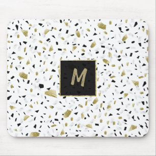 Modern Gold Foil Marble Terrazzo Muster Monogram Mousepad