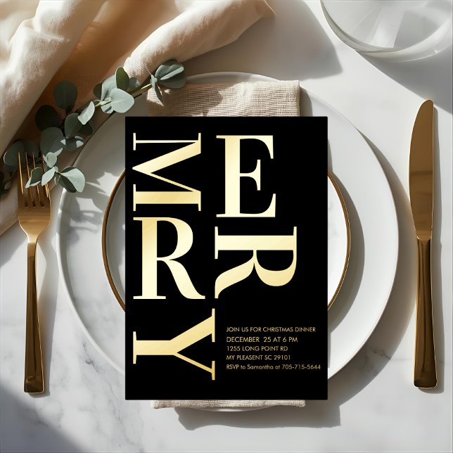 Modern Gold Foil “MERRY” Christmas Party Folieneinladung (Von Creator hochgeladen)