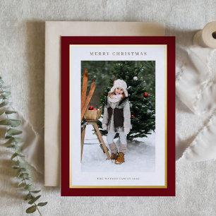 Modern Gold Foil Rahmen Burgund Foto Weihnachten Folien Feiertagskarte